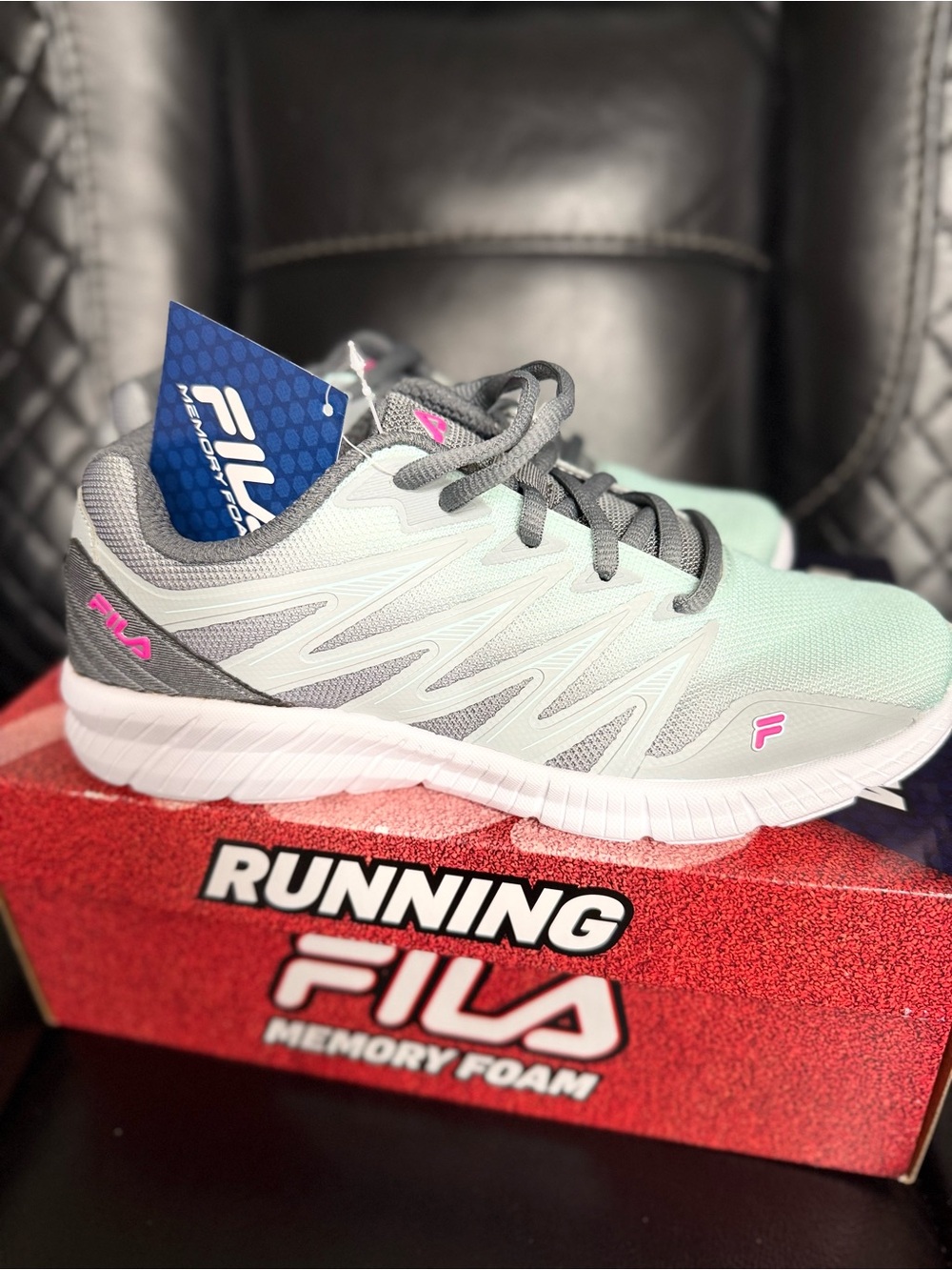 FILA Women's Gray, Mint & Pink Memory Fantom 8 Running Sneakers